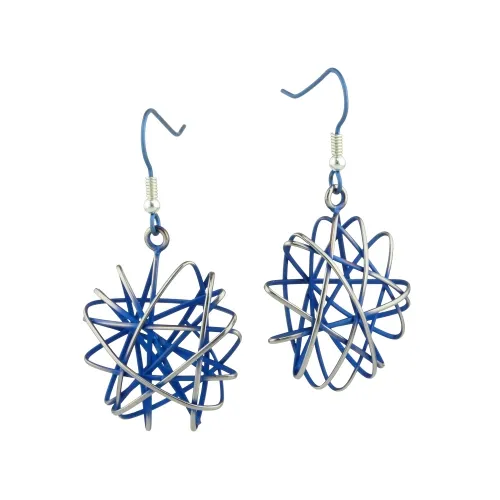 Round Cage Chaos Dark Blue Drop & Dangle Earrings